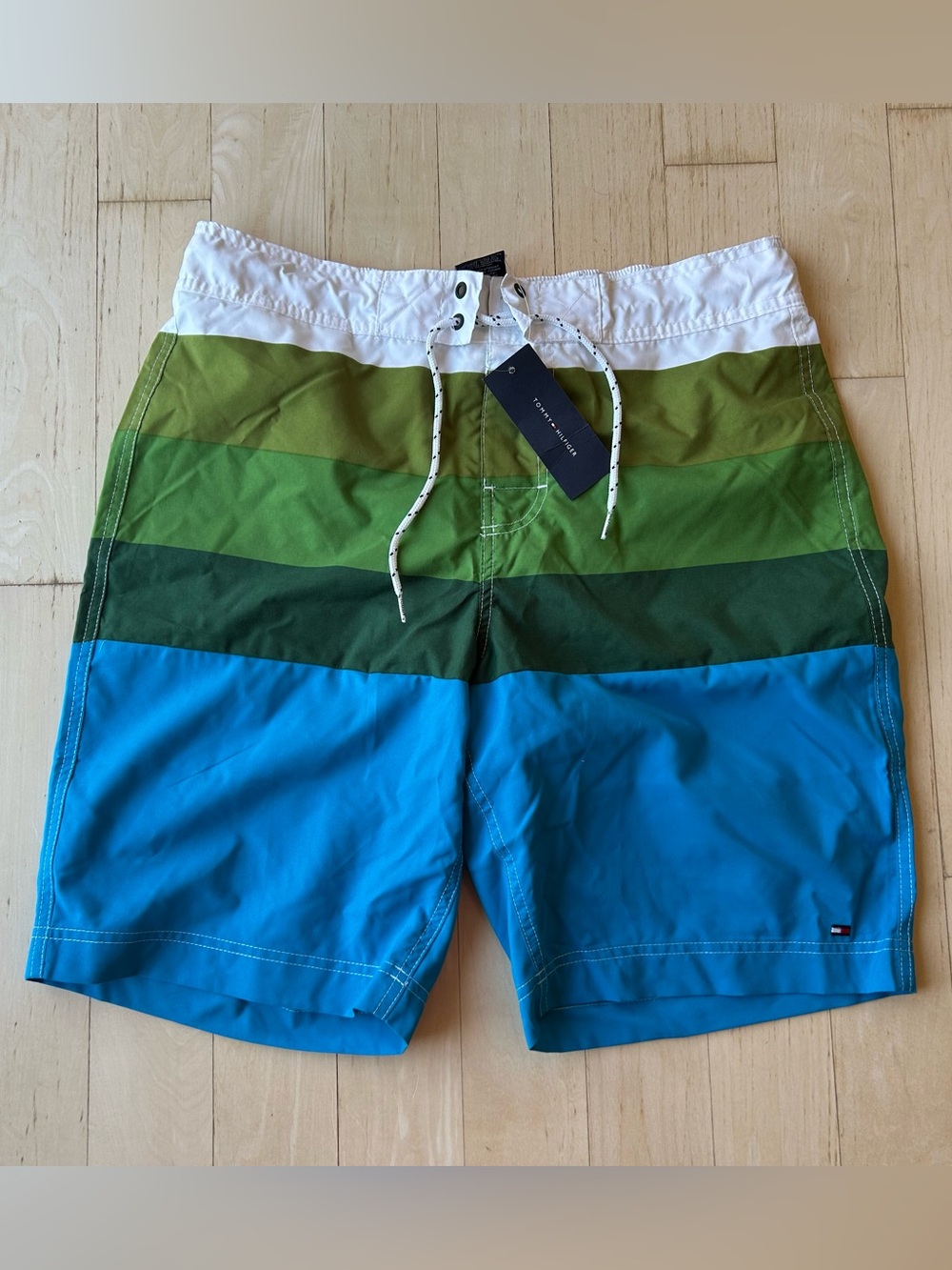 Tommy Hilfiger Men’s Color-Block Men’s Swim Board Shorts Blue/Green Large NWT